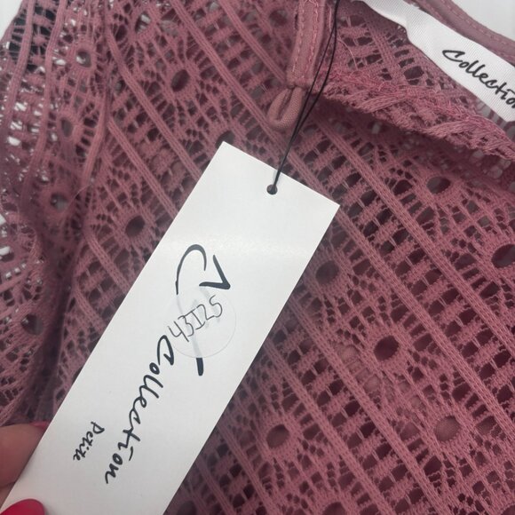 NY Collection Women's Rouched Sleeve Lace Top Lilas Size Petite Medium NWT, $43 - Picture 5 of 7